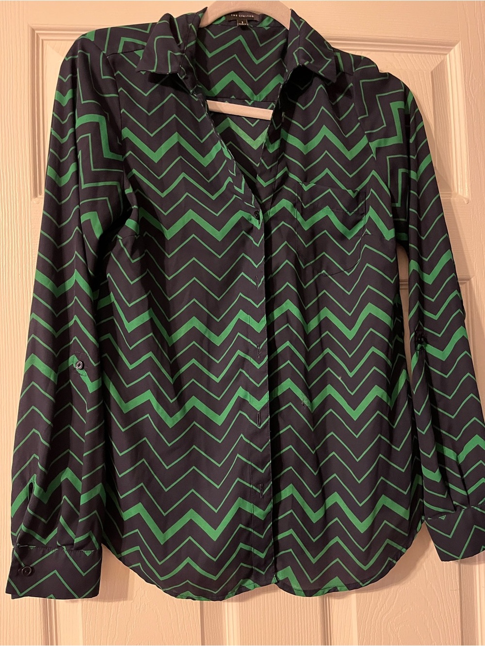 The Limited Green and Black Chevron Button-Down Shirt